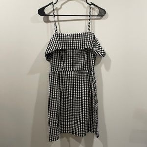 Black and white checker print off shoulder tank dress with lining size medium